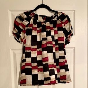 Banana Republic silk red and black brushstroke top